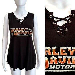 Harley-Davidson Black Tank Top with Orange and White Logo